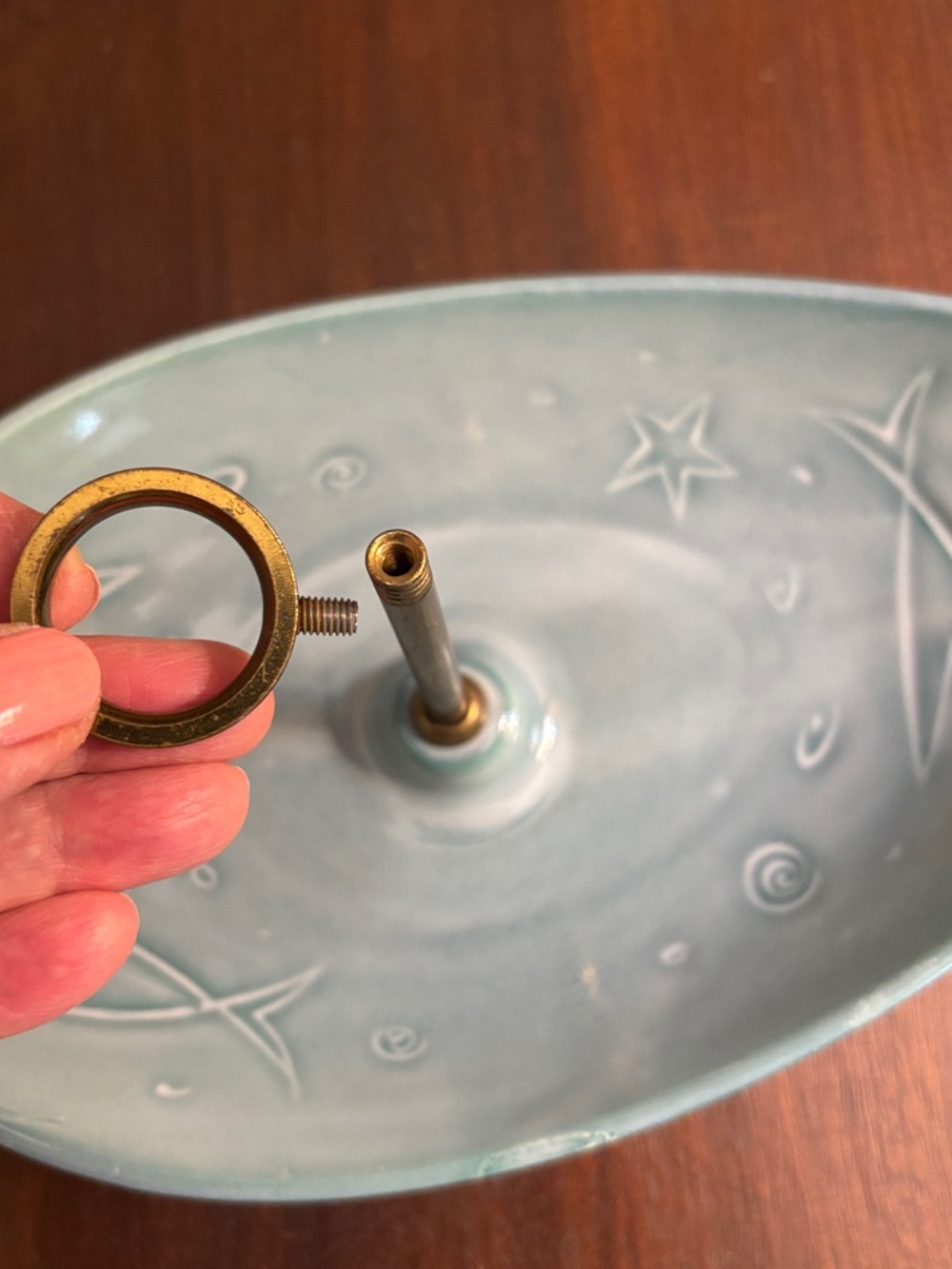 Vintage Mid Century Modern Atomic Starburst Ceramic Serving Tray Metal Handle - Picture 10 of 11
